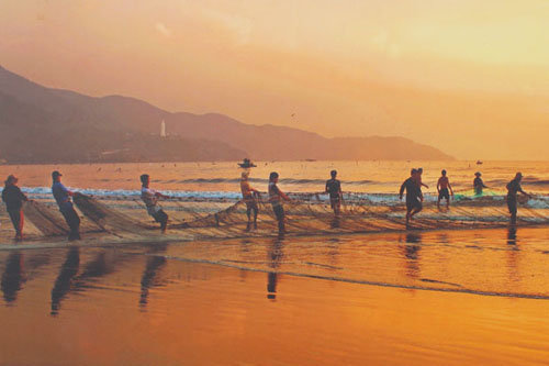 Hình ảnh người dân bắt cá vào sáng sớm trên biển Đà Nẵng 