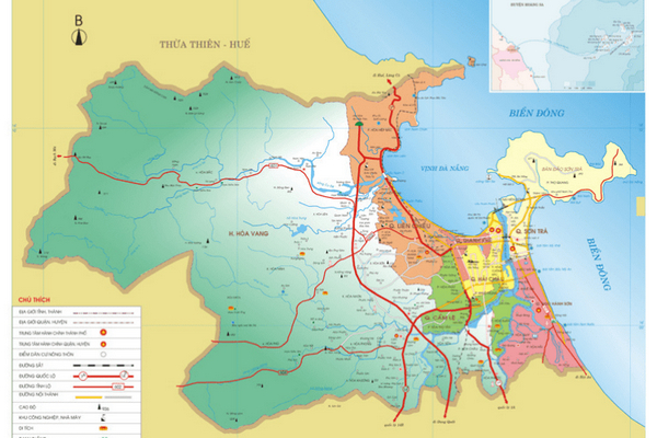 Bản đồ vị trí địa lí các quận ở thành phố Đà Nẵng
