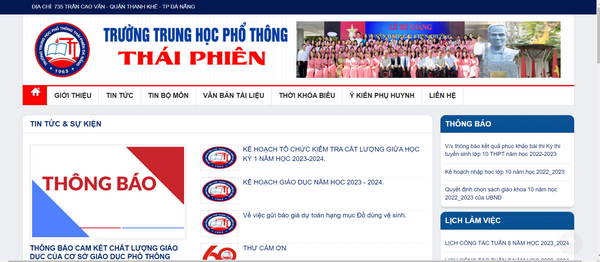 Trang website trường THPT Thái Phiên Đà Nẵng 